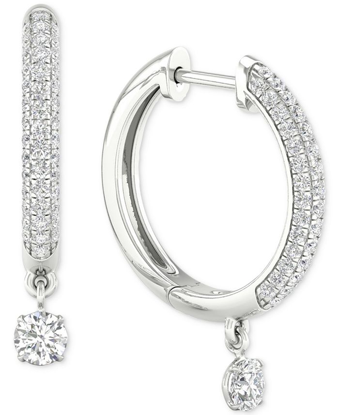 Macy's Diamond Dangle Hoop Earrings (3/4 ct. t.w.) in 10k White Gold
