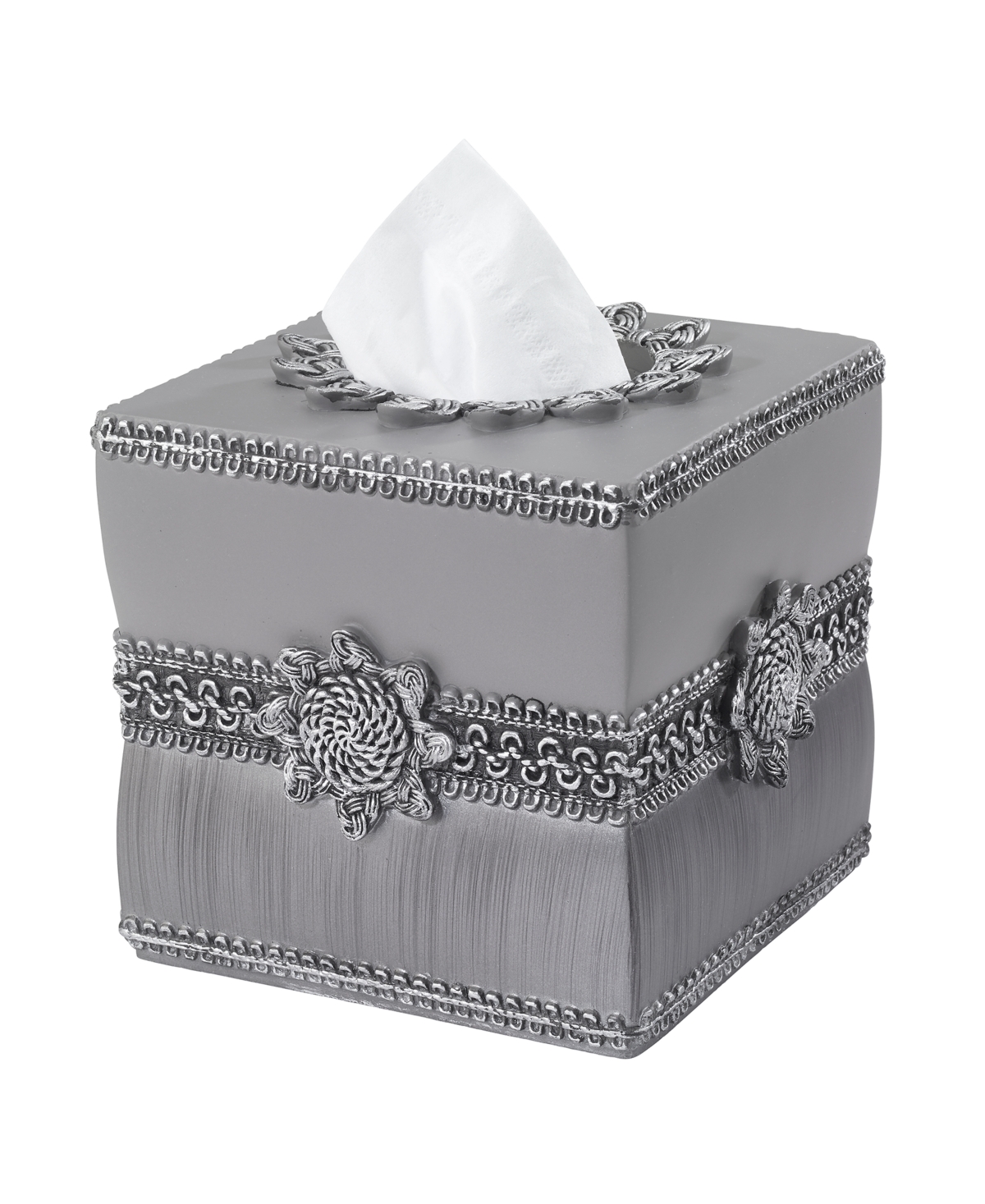 Avanti Braided Medallion Colorblocked Tissue Box Cover In Gray