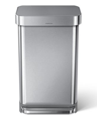 45 Liter Rectangular Step Kitchen Trash Can with Liner Pocket, Stainless Steel with Gray Plastic Lid