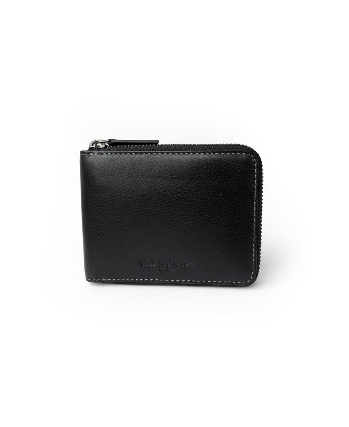 Men's Full Leather Zipper Around Wallet with Center Wing - Navy