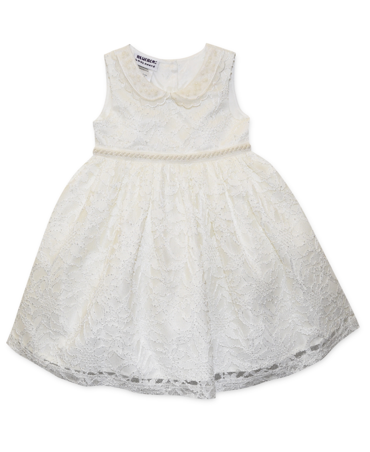 Blueberi Boulevard Baby Girls Embroidered Peter Pan Allover Lace Dress In Off White