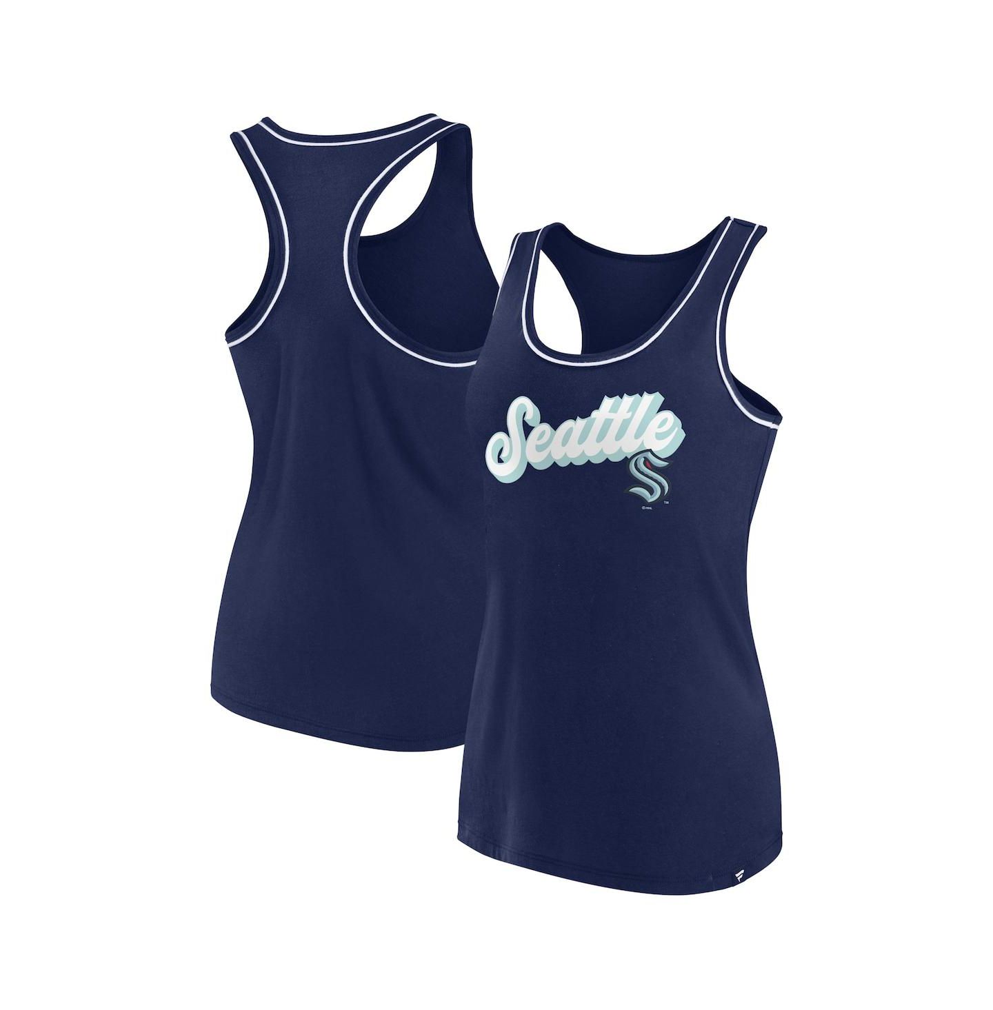 Женский топ Fanatics Deep Sea Blue Seattle Kraken Wordmark Logo Racerback Scoop Neck — фото 1