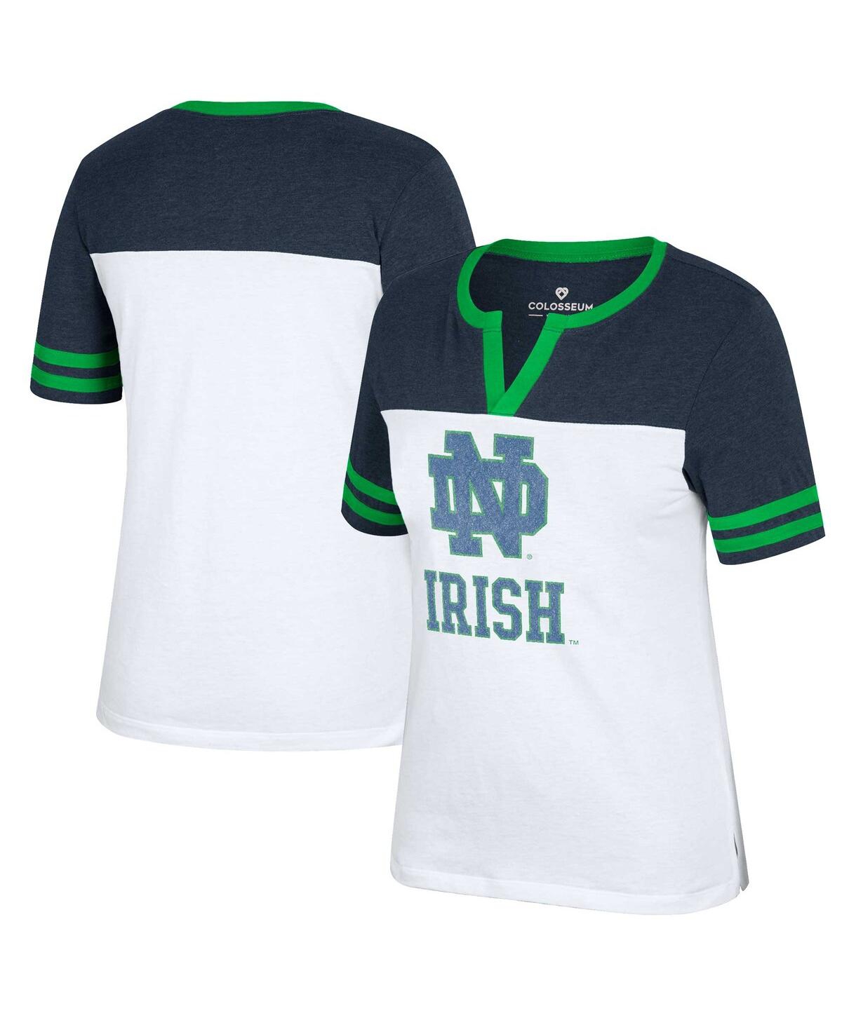 Colosseum Women's  White, Heather Navy Notre Dame Fighting Irish Frost Yourself Notch Neck T-shirt In White,heather Navy