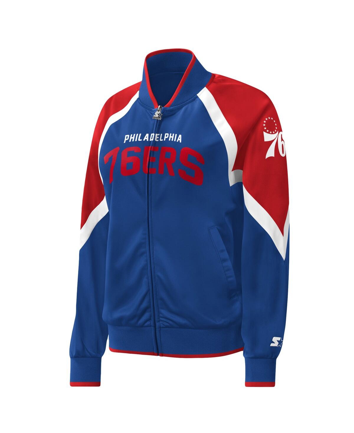 STARTER WOMEN'S STARTER ROYAL PHILADELPHIA 76ERS SLAM DUNK RAGLAN FULL-ZIP TRACK JACKET 