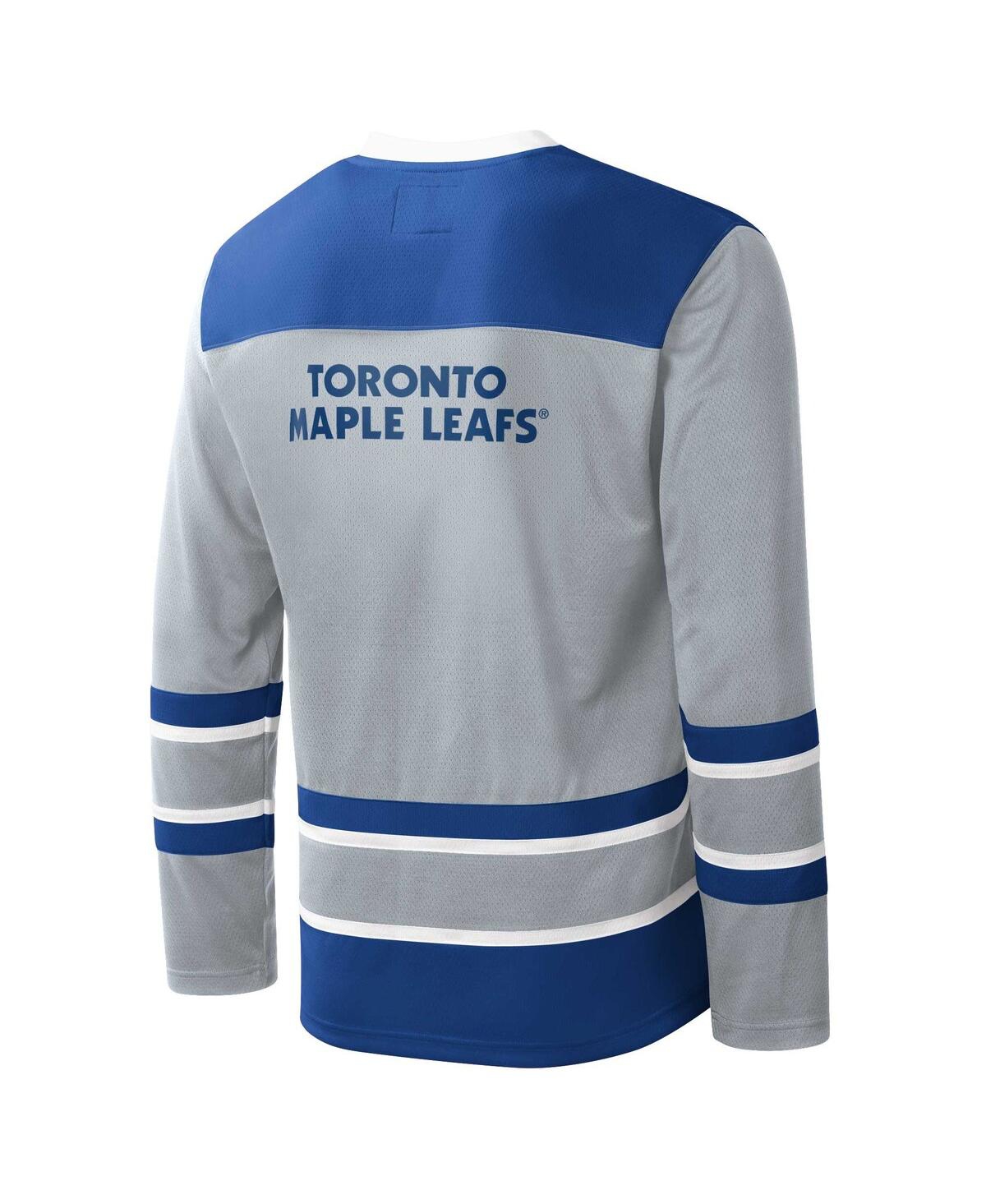 Starter Men's  Gray, Blue Toronto Maple Leafs Cross Check Jersey V-neck Long Sleeve T-shirt In Gray,blue