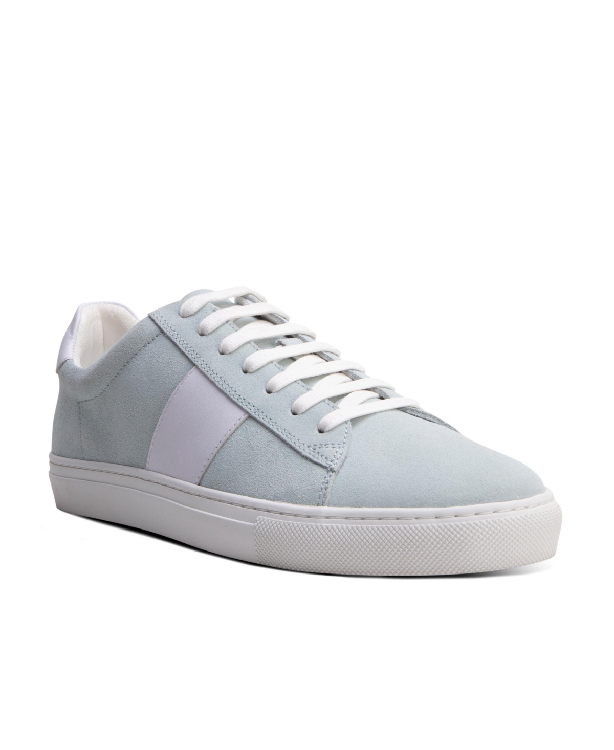 Men's Jay Stripe Casual Mixed Leather Low Top Fashion Sneaker - Light blue suede/white
