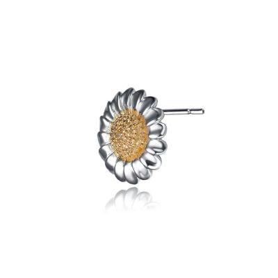 Sterling Silver Cubic Zirconia Two Tone Sunflower Earrings