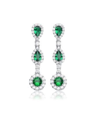 Elegant White Gold Plated Three Linear CZ Dangle Earrings