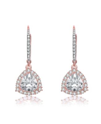 Sterling Silver Clear Cubic Zirconia Short Triangle Drop Earrings