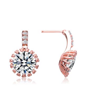 Sterling Silver Cubic Zirconia Solitaire Triple Prong Drop Earrings