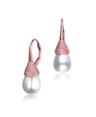 Sterling Silver Cubic Zirconia and Pearl Bulb Earrings