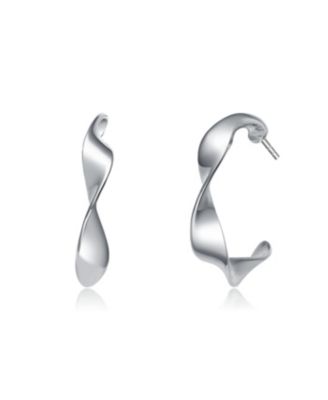 Modern High-Polish Sterling Silver Twisted Unique Hoop Earrings