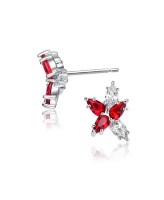 Sterling Silver White Gold Plated Red Cubic Zirconia Stud Earrings