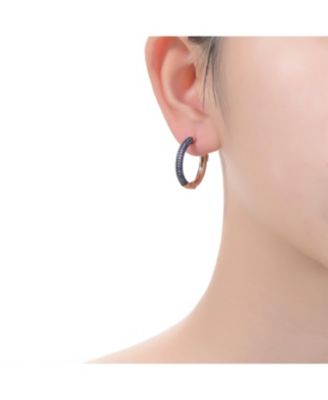 Black and 18K Rose Gold Plated Cubic Zirconia Hoop Earrings