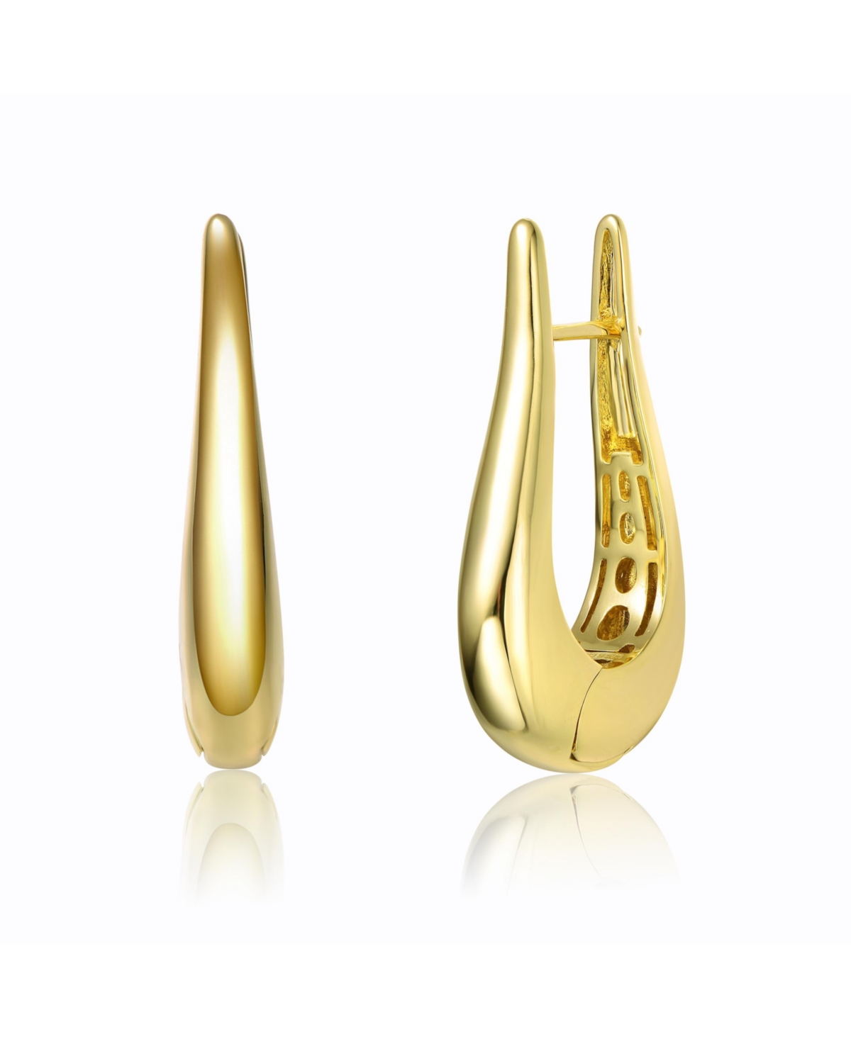 14k Yellow Gold Plated Oblong Oval Raindrop Hoop Earrings - Gold