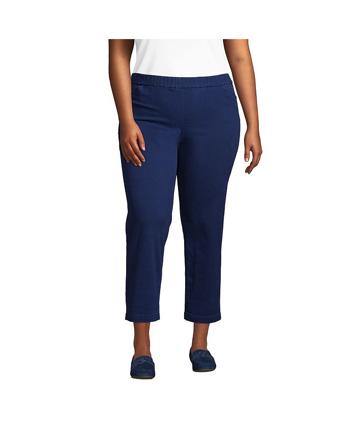 Lands' End Plus Size School Uniform Mid Rise Pull On Chino Crop Pants ...