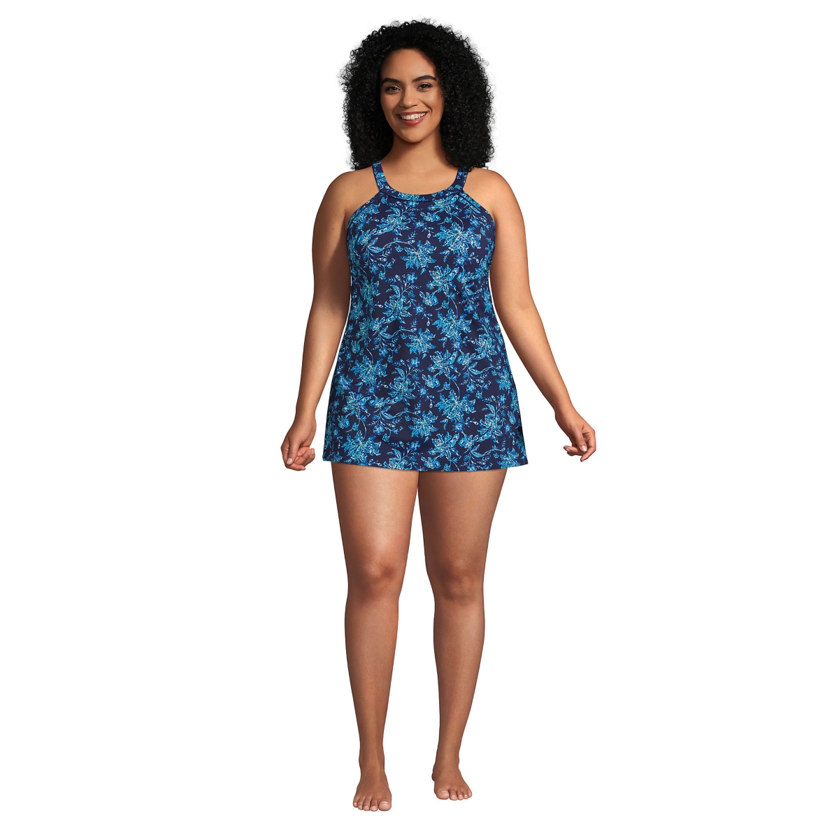 Lands' End Women's Chlorine Resistant High Neck Swim Dress One Piece