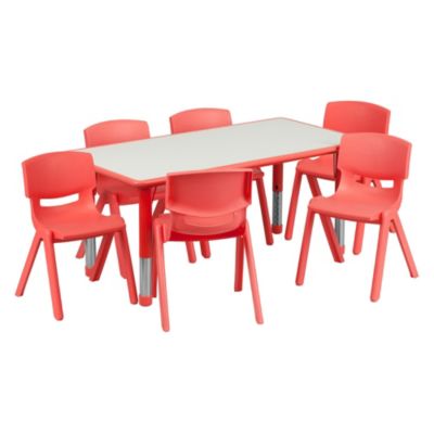 23.625"W X 47.25"L Rectangular Plastic Height Adjustable Activity Table Set With 6 Chairs