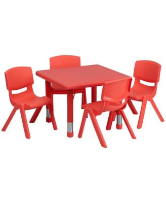 24" Square Plastic Height Adjustable Activity Table Set With 4 Chairs