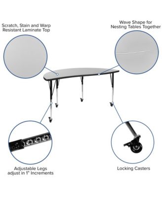 Mobile 86" Oval Wave Collaborative Laminate Activity Table Set With 16" Student Stack Chairs