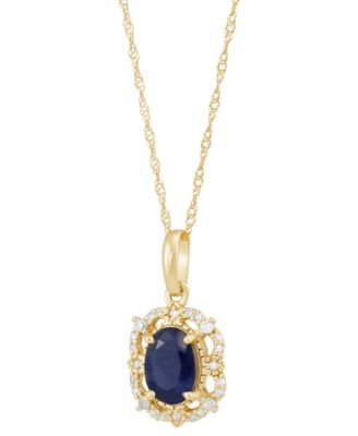 Sapphire (1 ct. t.w.) & Diamond (1/10 ct. t.w.) Pendant 18" Necklace in 14k Yellow Gold (Also Available in Ruby & Emerald)