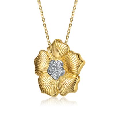 14K Gold Plated Cubic Zirconia 5 Petals Floral Pendant