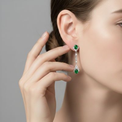 Elegant Sterling Silver White Gold Plated CZ Double Halo Drop Earrings