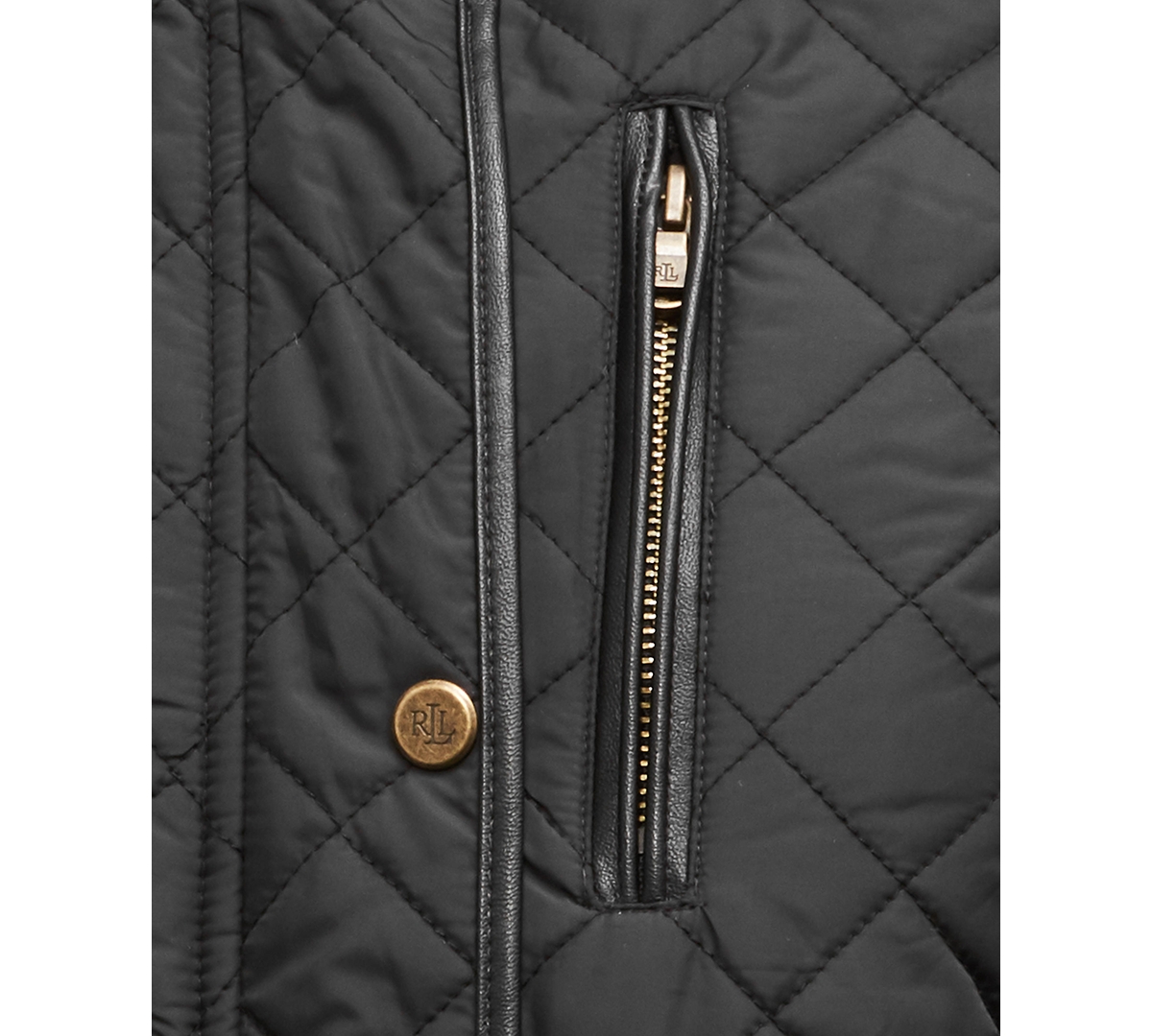 Ralph Lauren Petite Hooded Quilted Faux-suede-trim Coat In Black