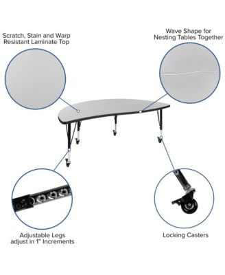 Mobile 60" Half Circle Wave Flexible Collaborative Kids Adjustable Activity Table