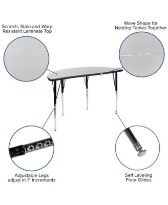47.5" Half Circle Wave Flexible Collaborative Adjustable Height Activity Table