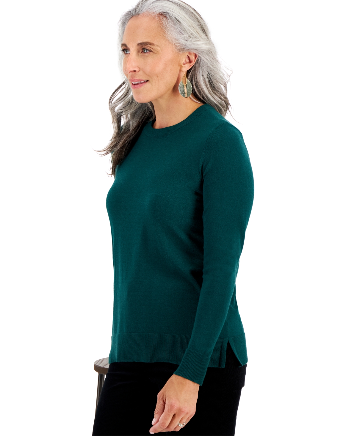 Style & Co Petite Crew-neck Sweater, Created For Macy's In True Emerald