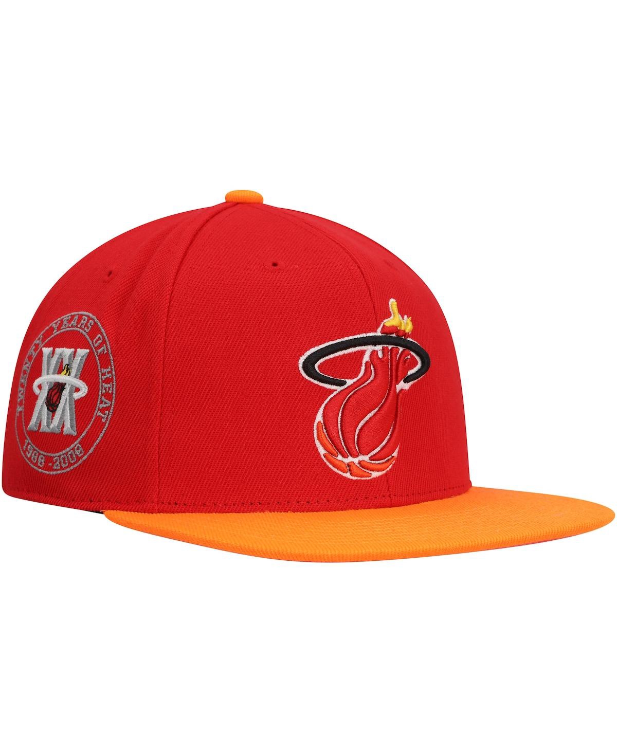 MITCHELL & NESS MEN'S MITCHELL & NESS RED, ORANGE MIAMI HEAT HARDWOOD CLASSICS TEAM SIDE FITTED HAT