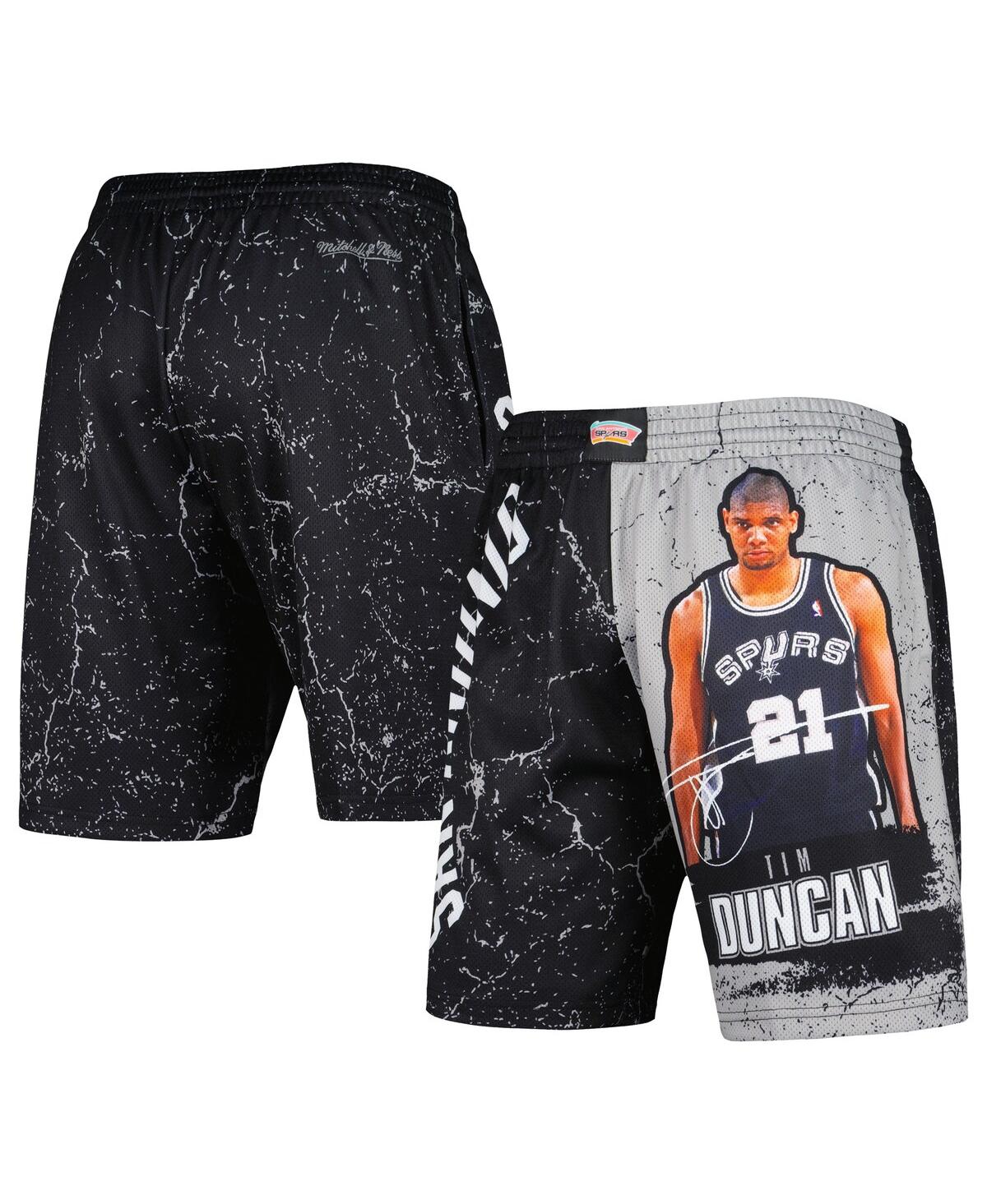 Shop Mitchell & Ness Men's  Tim Duncan Black San Antonio Spurs Hardwood Classics Player Burst Shorts