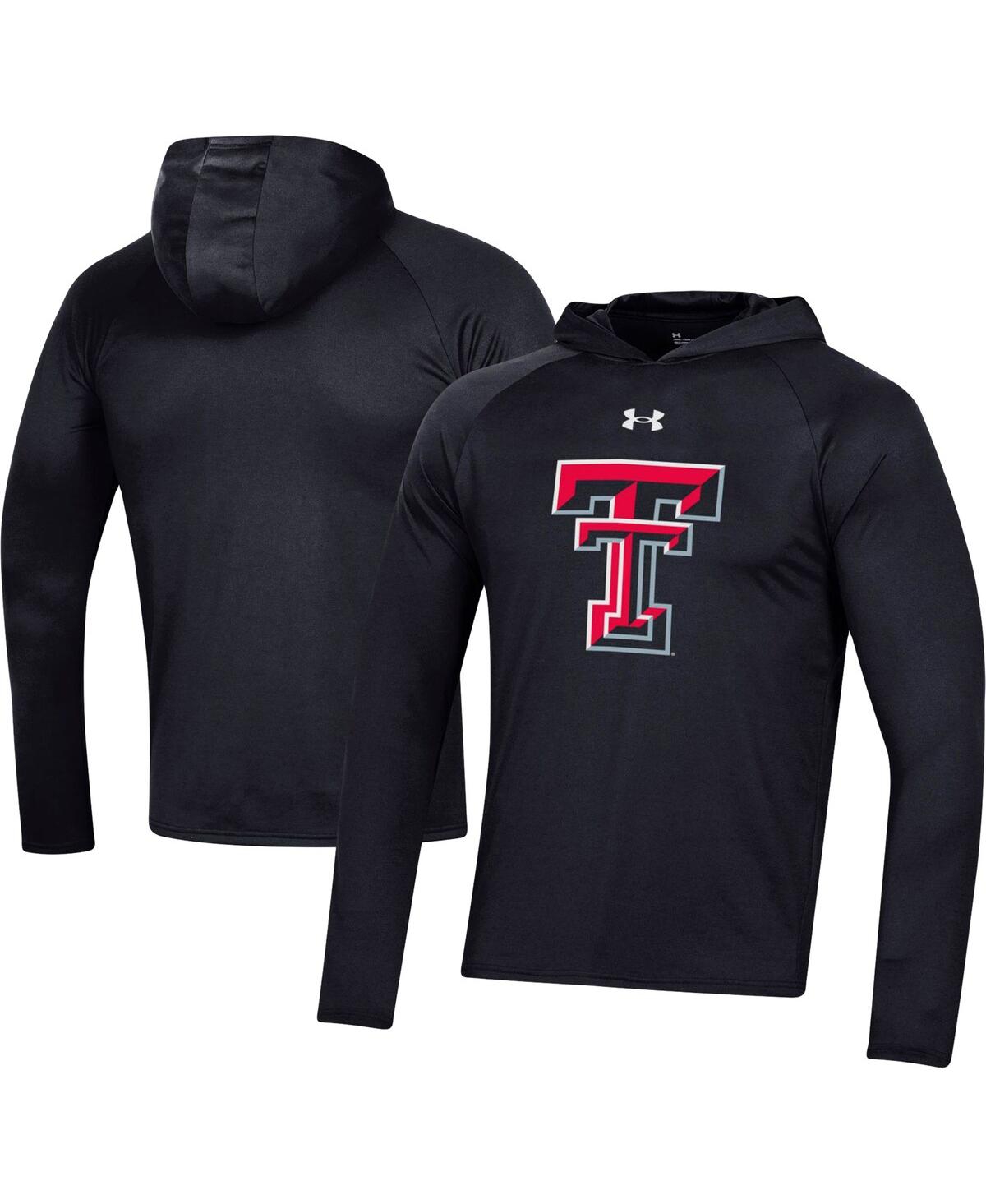 Shop Under Armour Men's  Black Texas Tech Red Raiders School Logo Raglan Long Sleeve Hoodie Performance T-