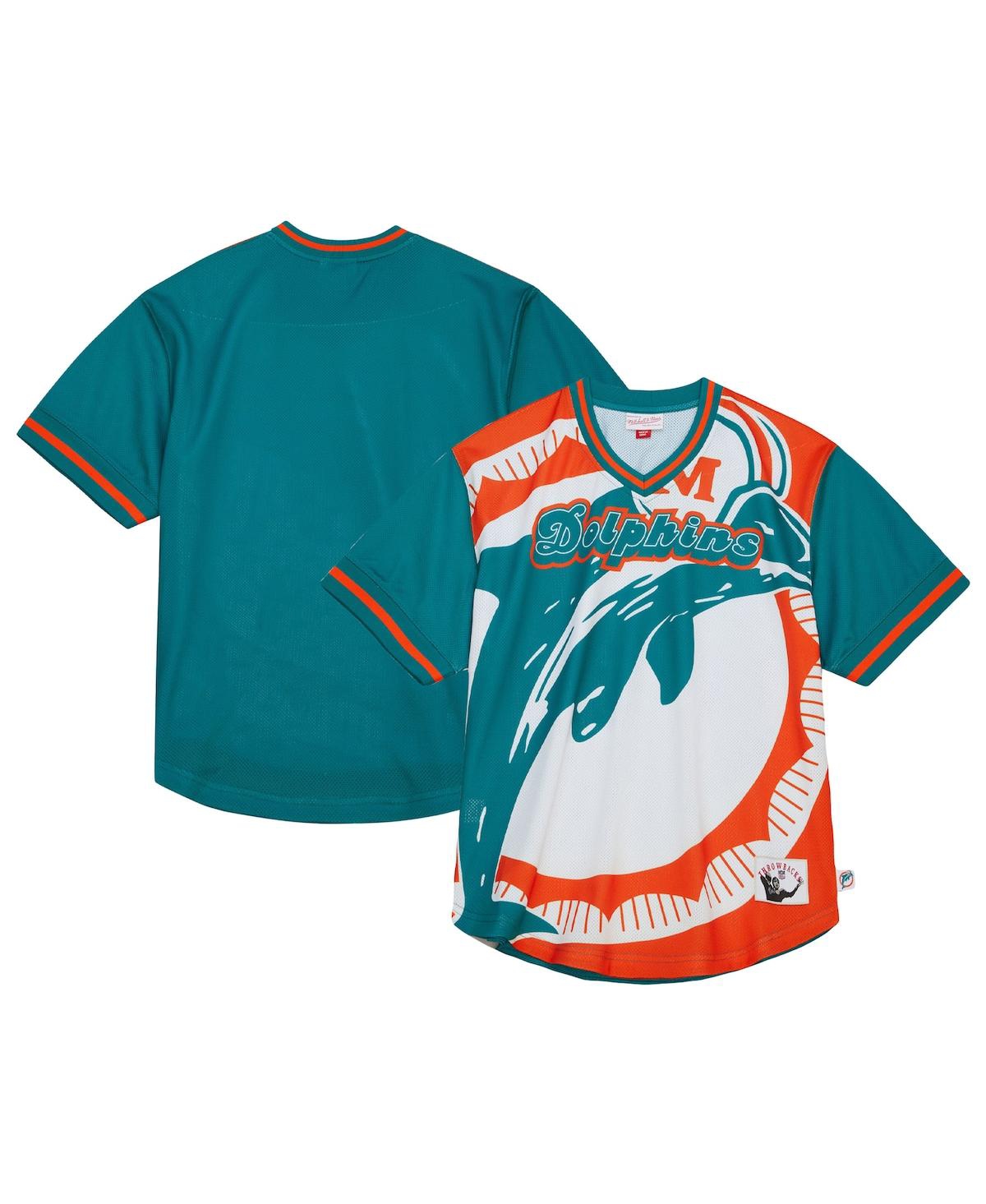 Mitchell & Ness Men's  Aqua Miami Dolphins Jumbotron 3.0 Mesh V-neck T-shirt