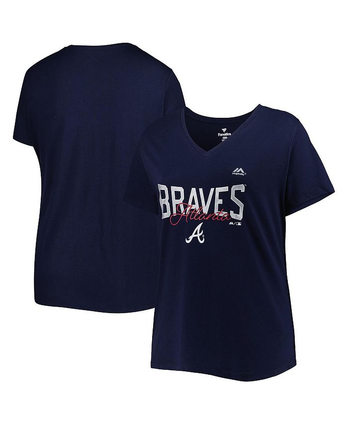 Profile Women's Navy Atlanta Braves Plus Size Wordmark V-Neck T-shirt -  Macy's