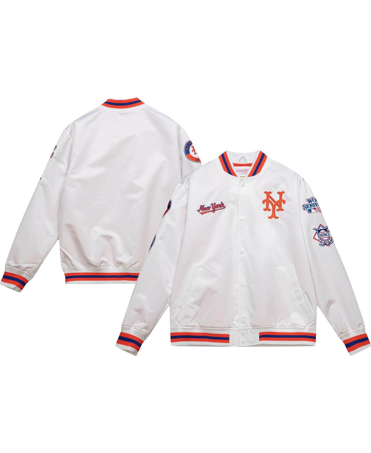 Men's Mitchell & NessNew York Mets City Collection Satin Full-Snap Varsity Jacket - White