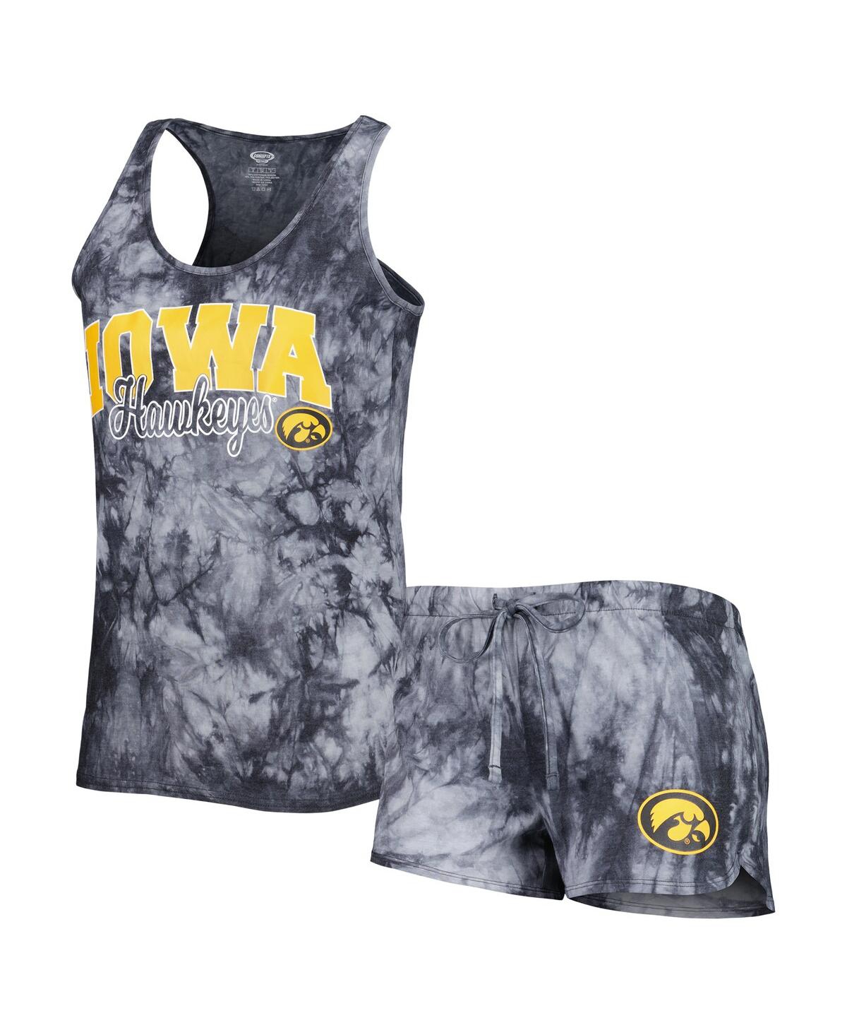 CONCEPTS SPORT WOMEN'S CONCEPTS SPORT CHARCOAL IOWA HAWKEYES BILLBOARD TIE-DYE TANK AND SHORTS SLEEP SET 