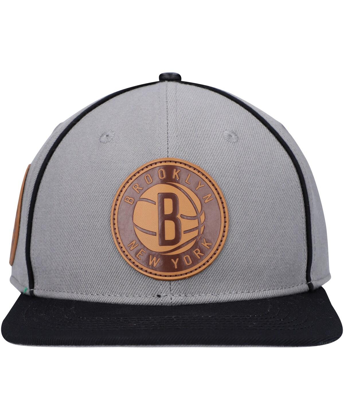 Shop Pro Standard Men's  Gray, Black Brooklyn Nets Heritage Leather Patch Snapback Hat In Gray,black