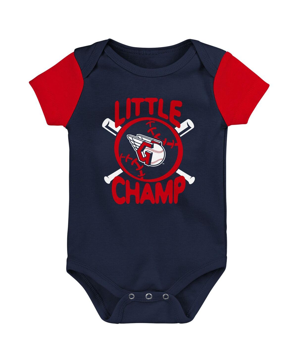 Shop Outerstuff Newborn And Infant Boys And Girls Navy, Red Cleveland Guardians Little Champ Three-pack Bodysuit Bib In Navy,red