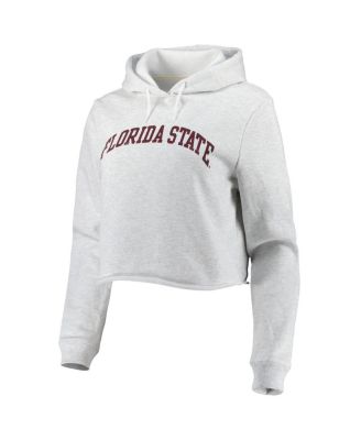 Women's Ash Florida State Seminoles 2-Hit 1636 Cropped Pullover Hoodie
