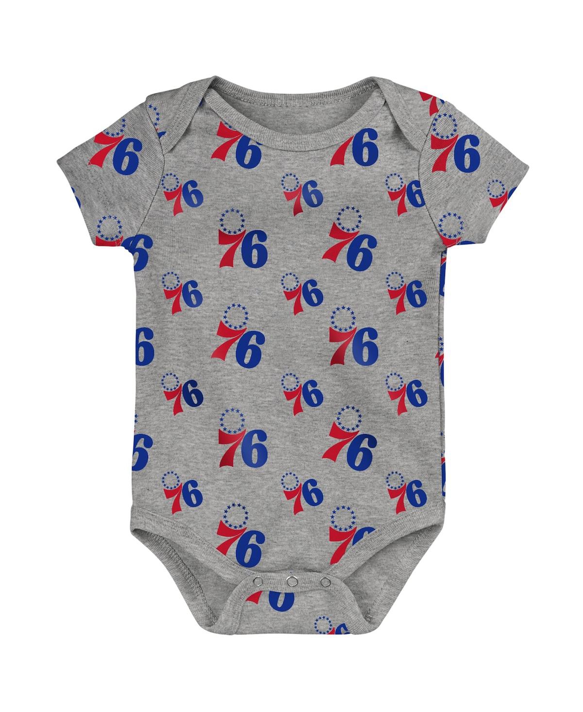 Outerstuff Newborn And Infant Boys And Girls Royal, Gray Philadelphia 76ers Two-pack Double Up Bodysuit Set In Royal,gray