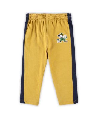 Newborn and Infant Boys and Girls Navy, Gold Notre Dame Fighting Irish Little Kicker Long Sleeve Bodysuit and Sweatpants Set