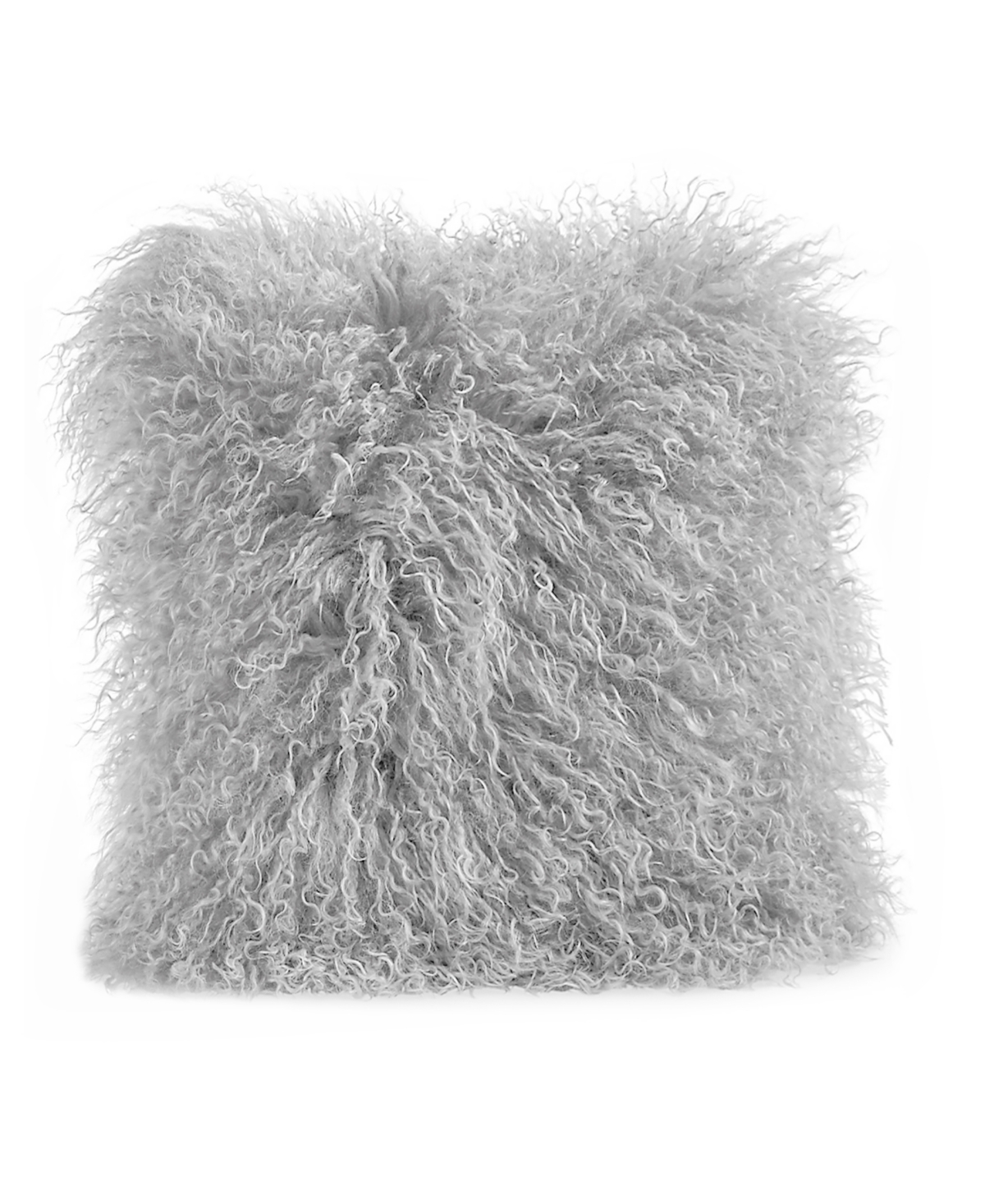 Millihome Mongolian Lamb Fur Square Decorative Pillow, 16" X 16" In Silver