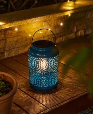 8.75" H Metal Cutout Solar Powered Outdoor Hanging Lantern with Edison Bulb, Set of 2