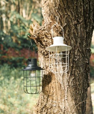 9.75" H Metal Wire Solar Powered Outdoor Hanging Lantern, Set of 2