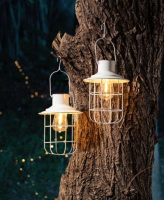 9.75" H Metal Wire Solar Powered Outdoor Hanging Lantern, Set of 2