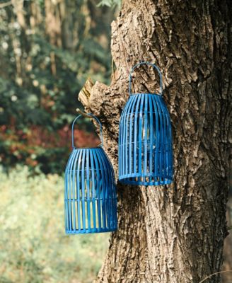 9.75" H Metal Woven Solar Powered Outdoor Hanging Lantern, Set of 2