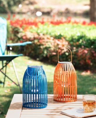 9.75" H Metal Woven Solar Powered Outdoor Hanging Lantern, Set of 2