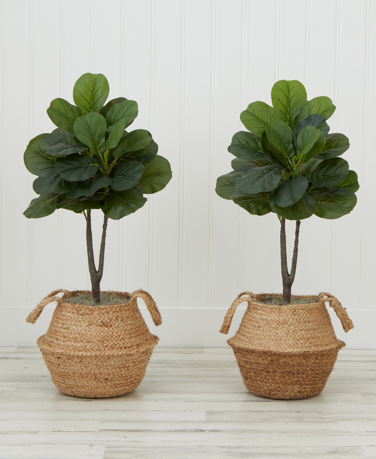 Artificial Fiddle Leaf Fig Tree with Handmade Cotton Jute Woven Planter Diy Kit, Set of 2